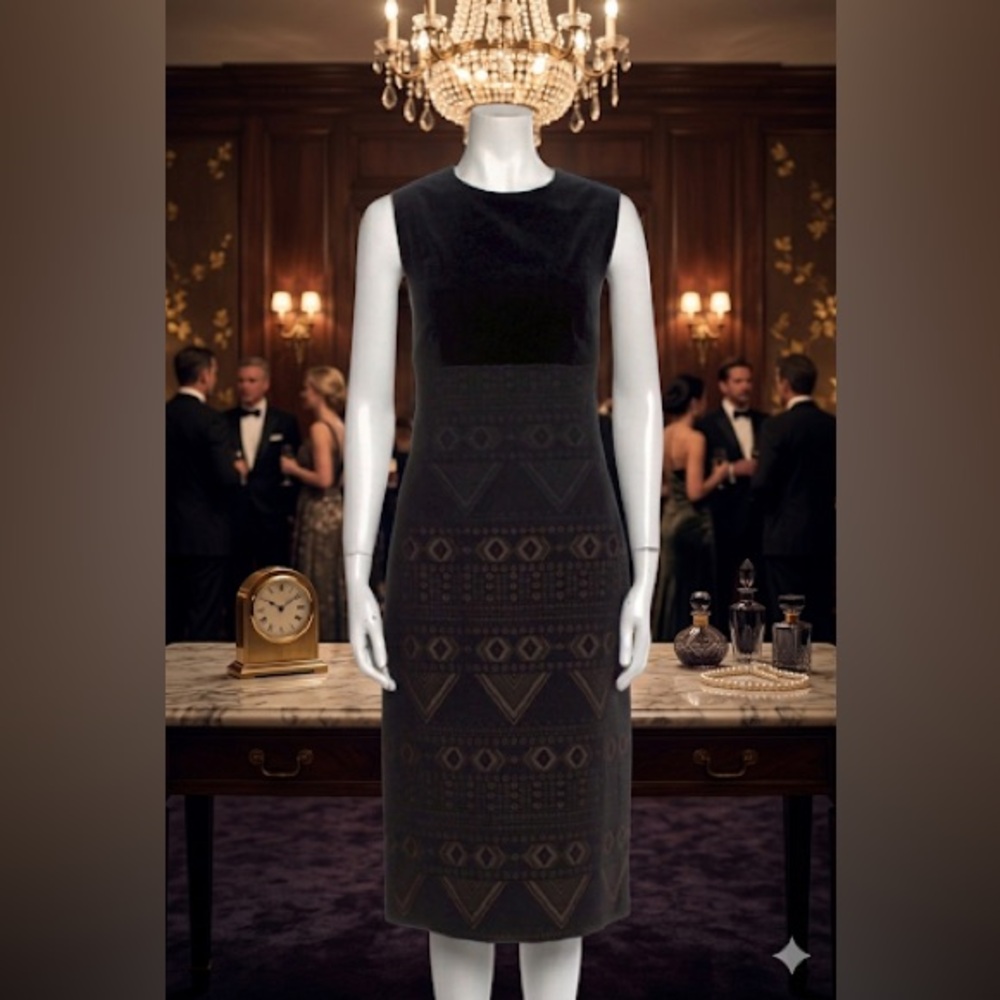 Max Mara Studio Black and Lace Pattern Sheath Dress - Size: S